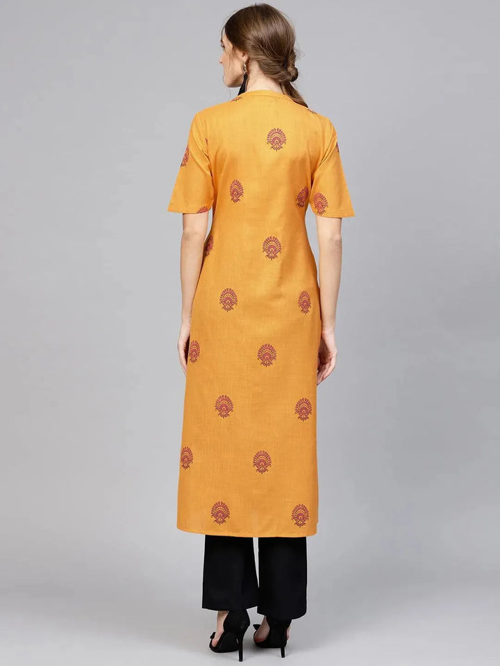 Yellow Printed Cotton Kurta - Libas