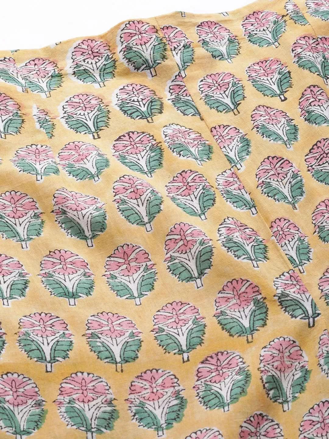 Yellow Printed Cotton Night Suit - Libas
