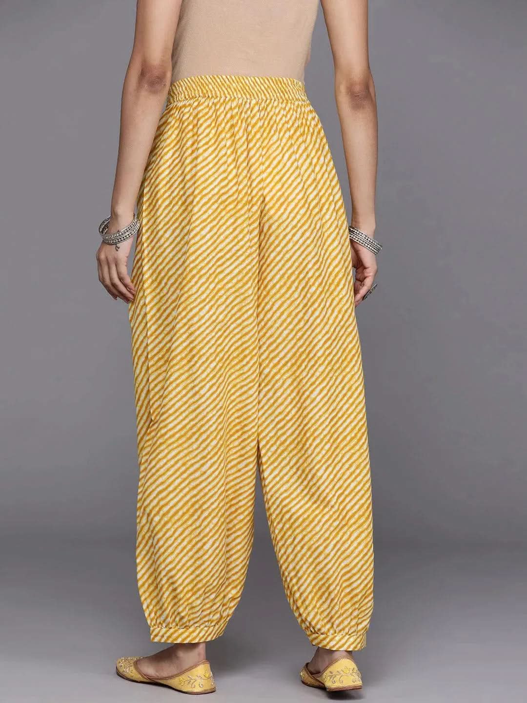 Yellow Printed Cotton Salwar Pants - Libas
