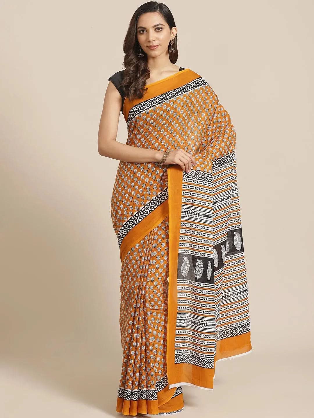 Imposing Yellow Colored Casual Wear Printed Cotton Saree
