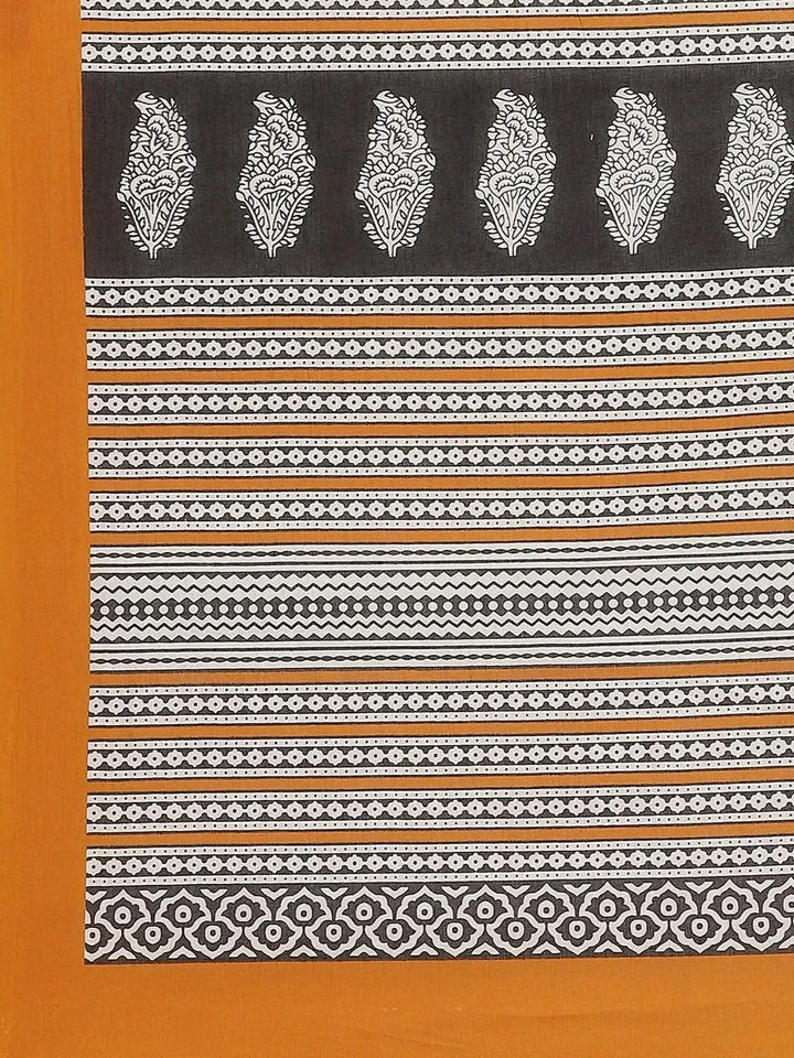 Yellow Printed Cotton Saree - Libas