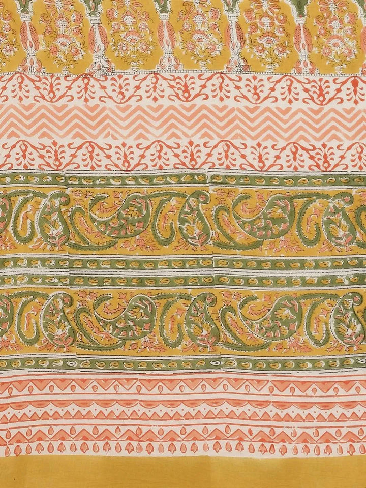 Yellow Printed Cotton Saree - Libas