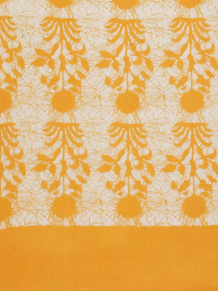 Yellow Printed Cotton Saree - Libas
