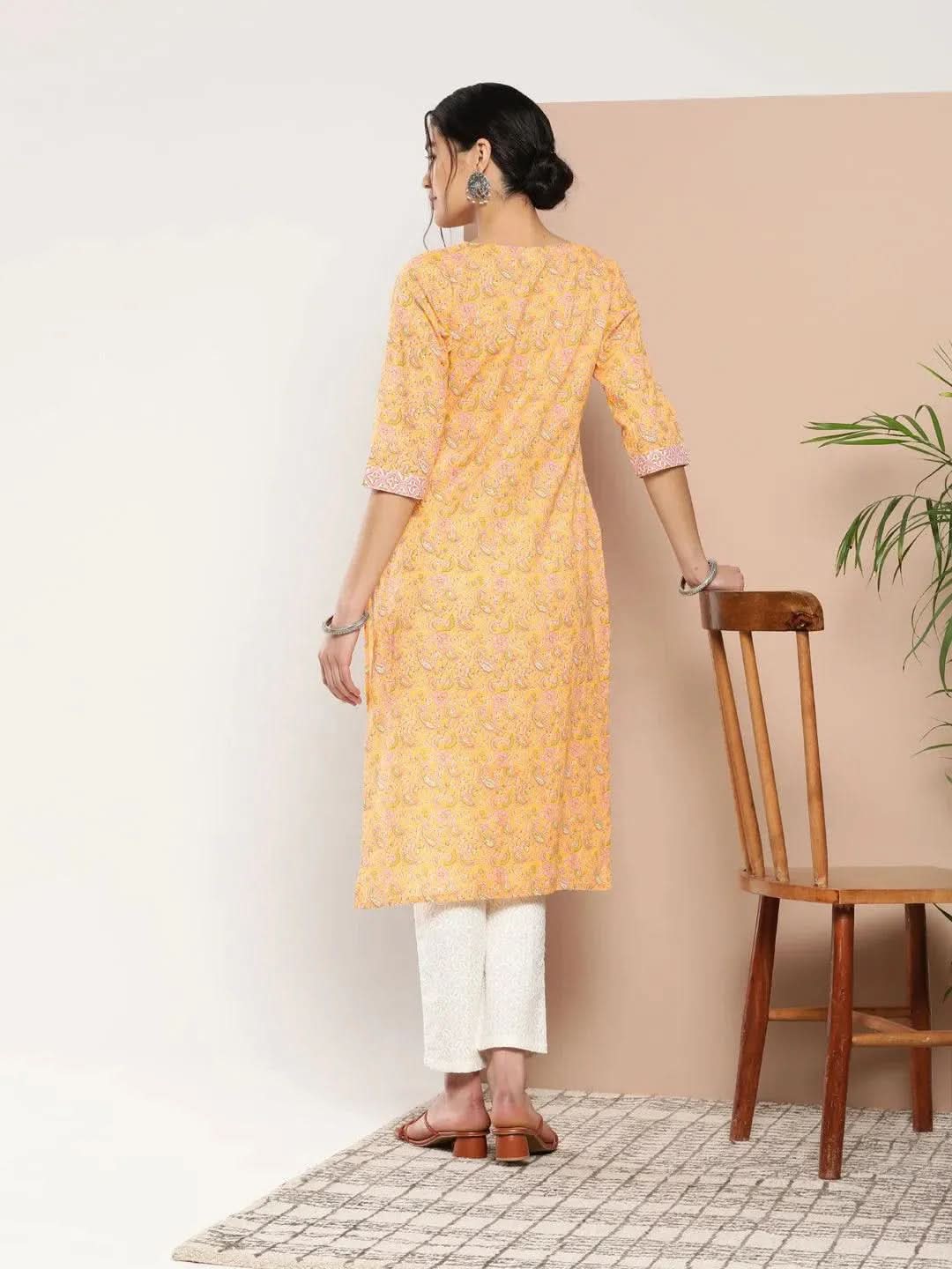 Yellow Printed Cotton Straight Kurta
Yellow Printed Cotton Straight Kurta
