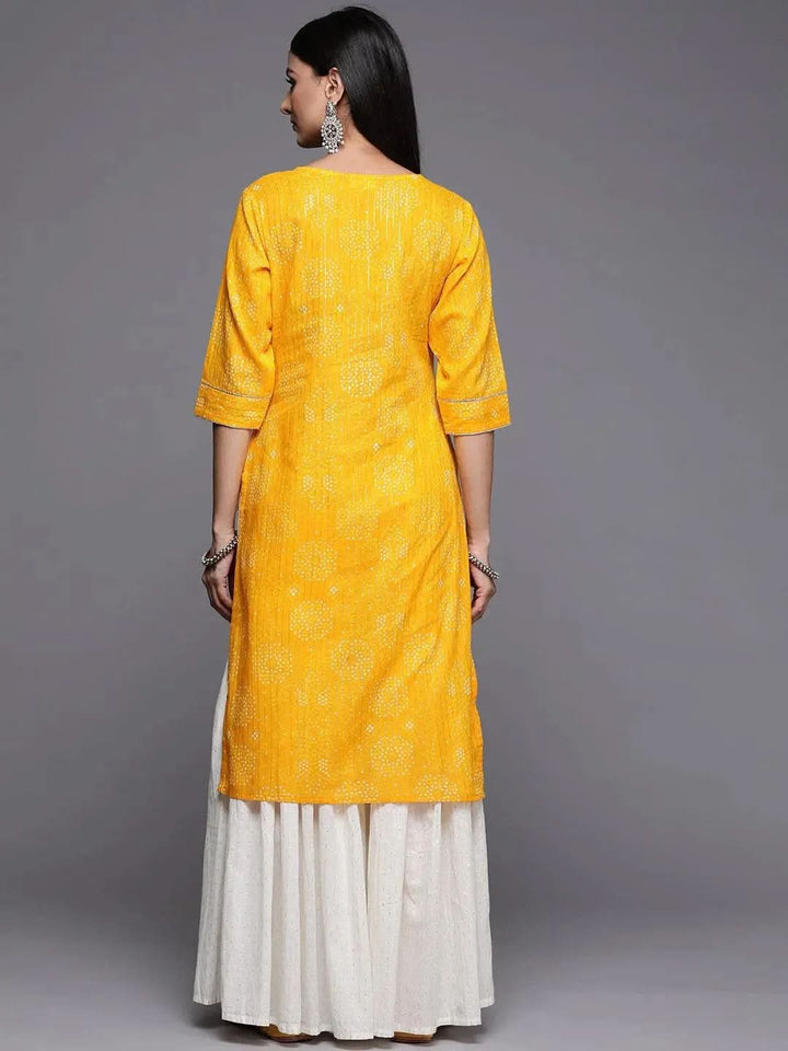 Yellow Printed Cotton Straight Kurta - Libas