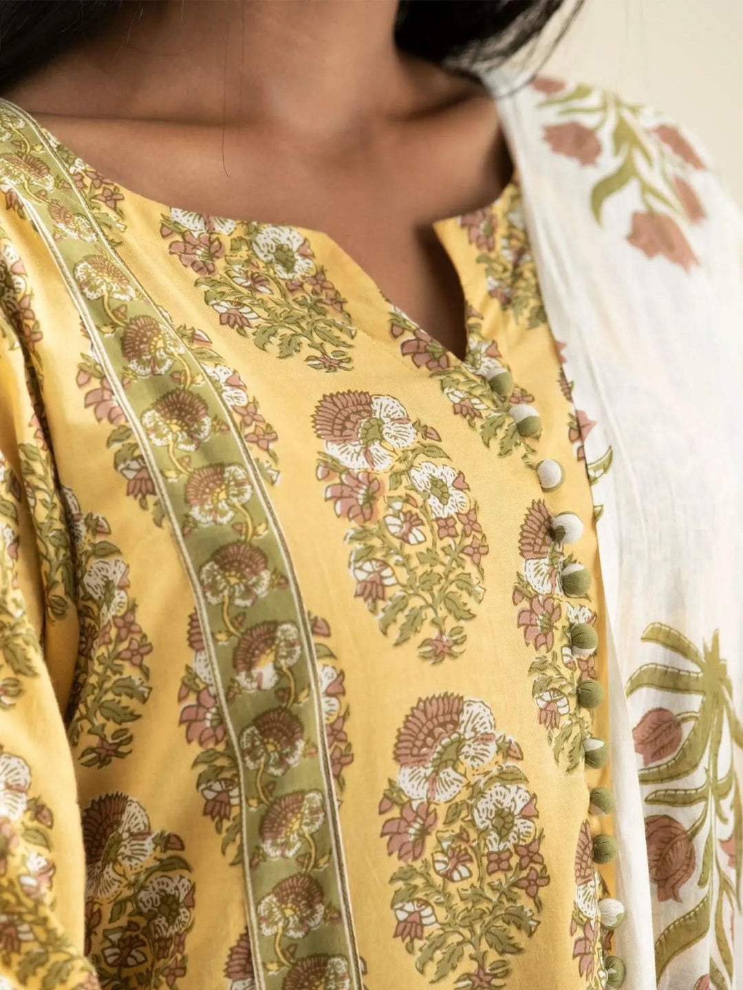 Yellow Printed Cotton Suit Set - Libas