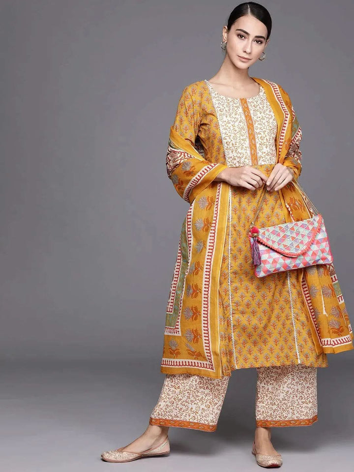 Yellow Printed Cotton Suit Set - Libas