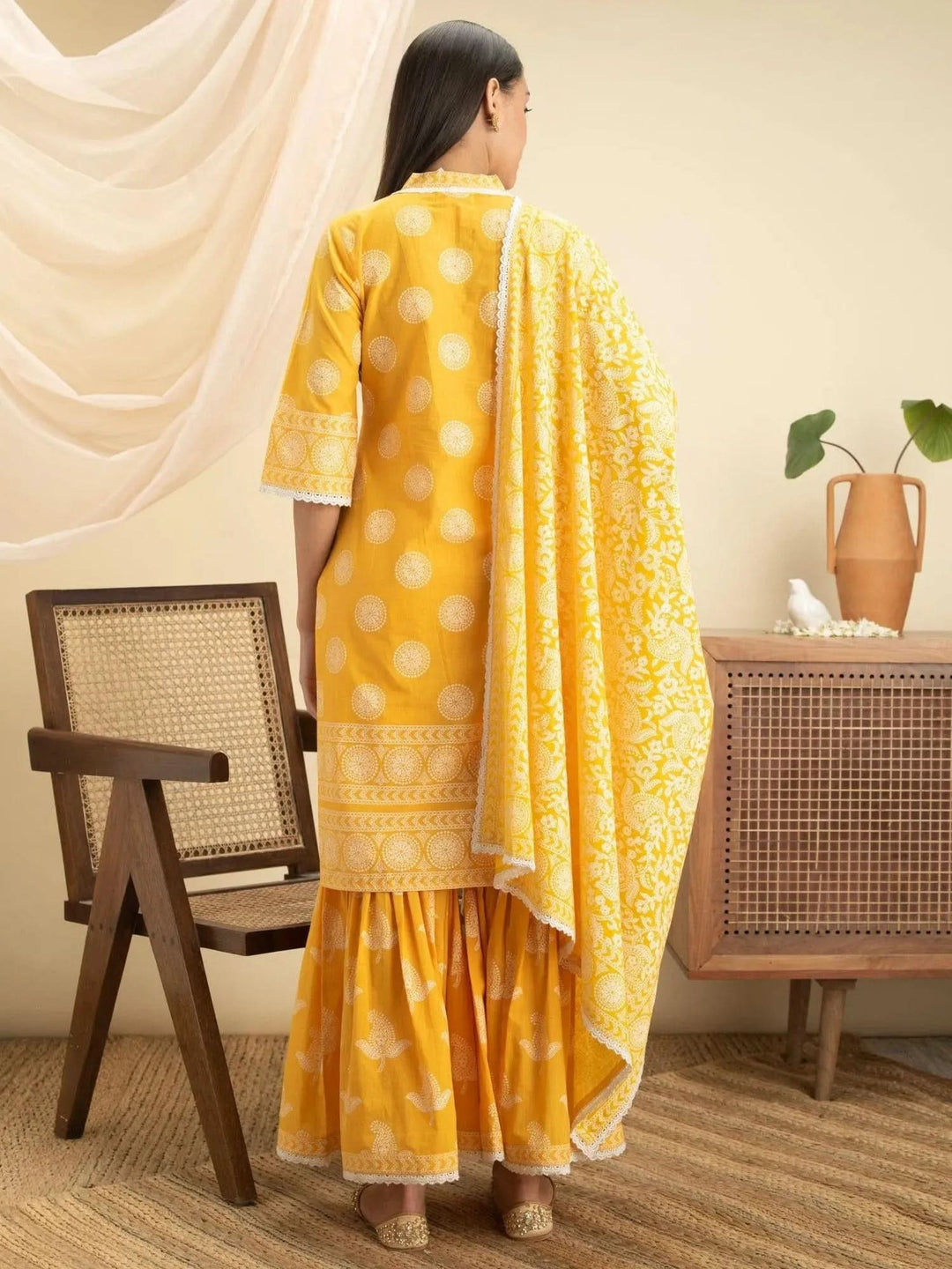 Yellow Printed Cotton Suit Set - Libas