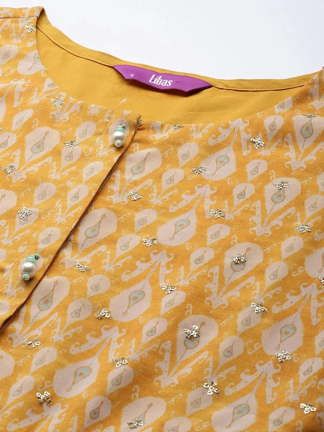 Yellow Printed Georgette Suit Set - Libas