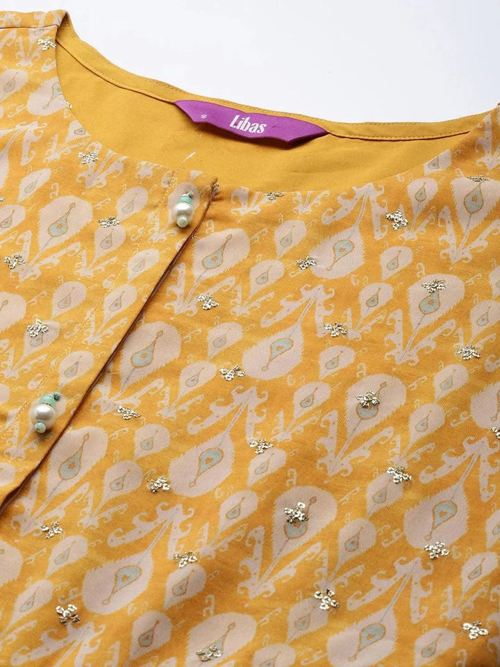 Yellow Printed Georgette Suit Set - Libas