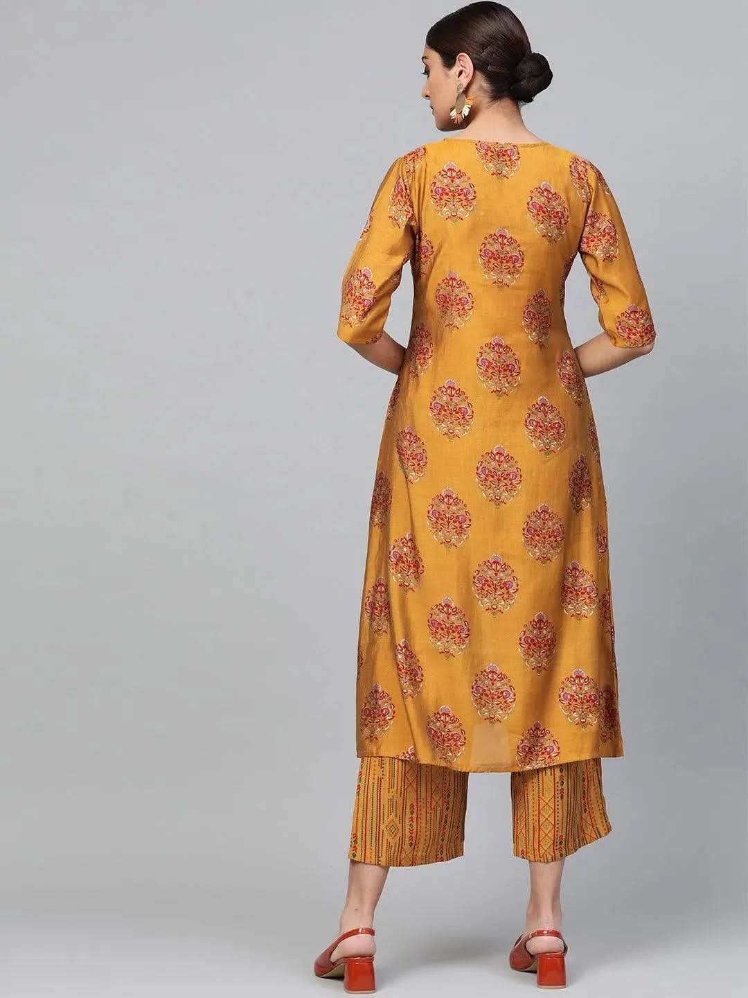 Yellow Printed Polyester A-Line Kurta With Palazzos
Yellow Printed Polyester A-Line Kurta With Palazzos