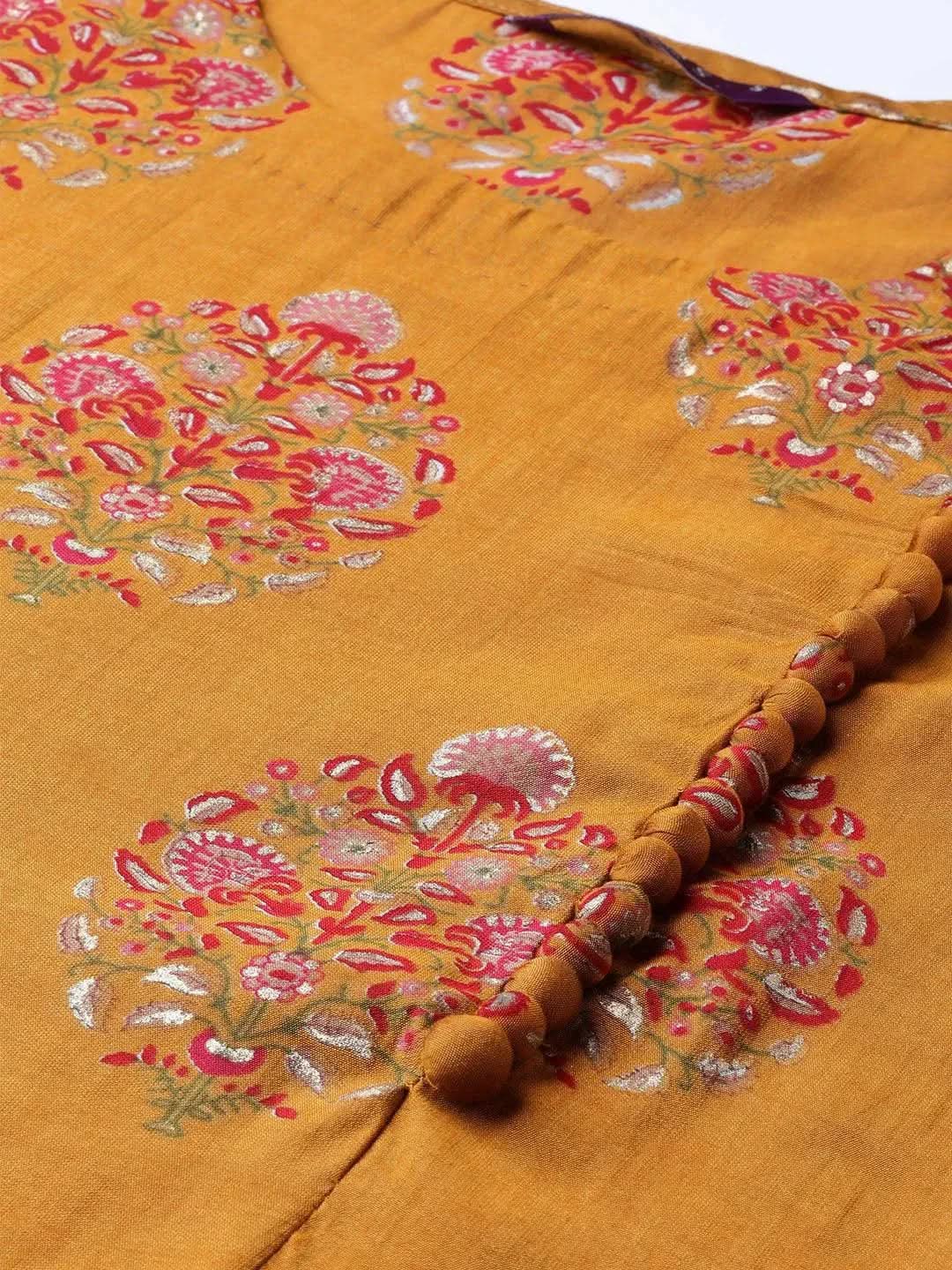 Yellow Printed Polyester Kurta Set - Libas