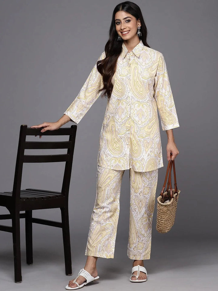 Yellow Printed Rayon Co-Ords - Libas