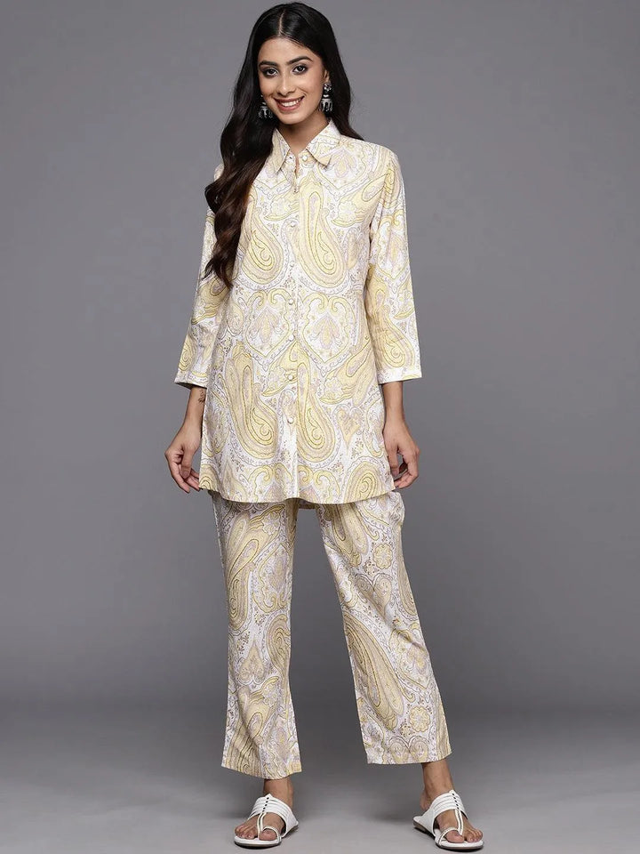 Yellow Printed Rayon Co-Ords - Libas