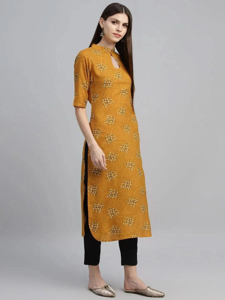 Yellow Printed Rayon Kurta - Libas