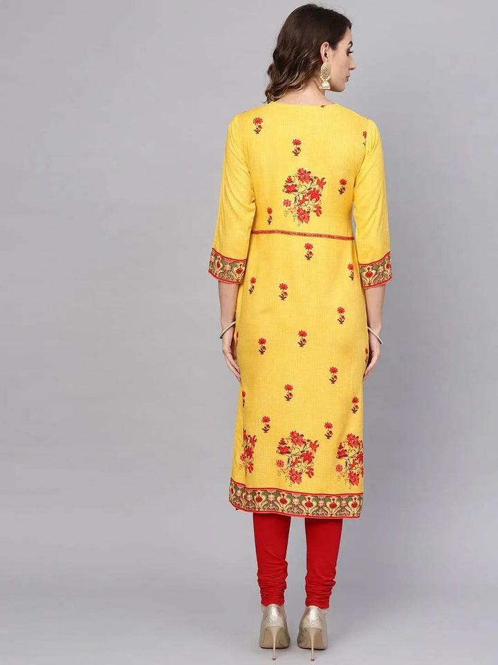 Yellow Printed Rayon Kurta - Libas