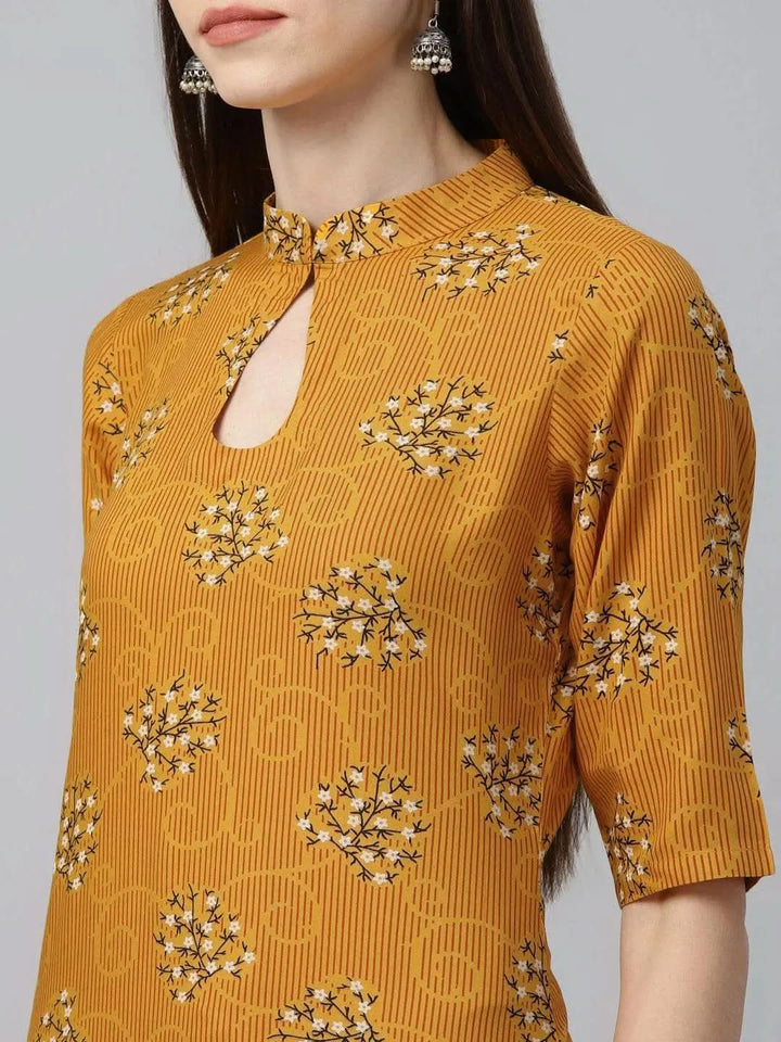 Yellow Printed Rayon Kurta - Libas
