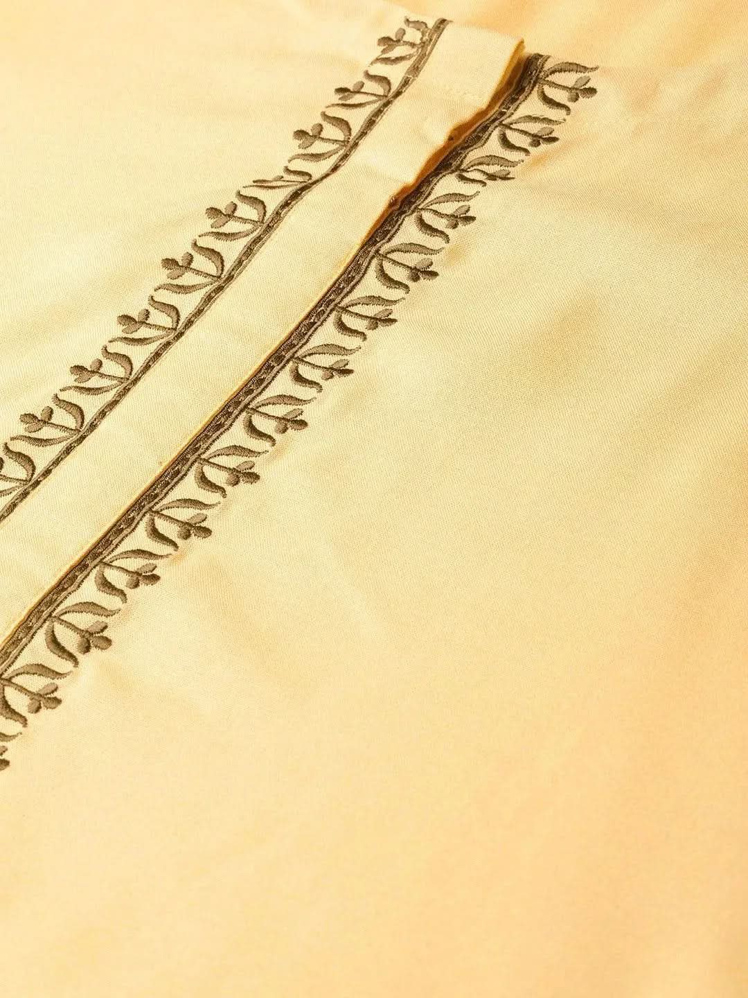 Yellow Printed Rayon Kurta - Libas