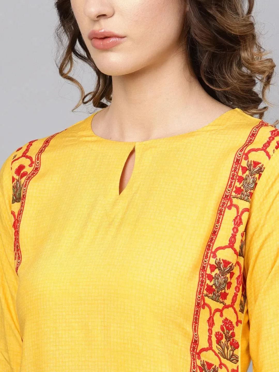 Yellow Printed Rayon Kurta - Libas
