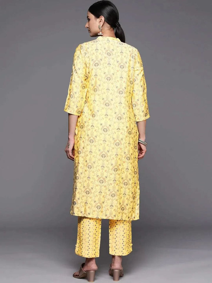 Yellow Printed Silk Blend Straight Kurta Set With Trousers - Libas