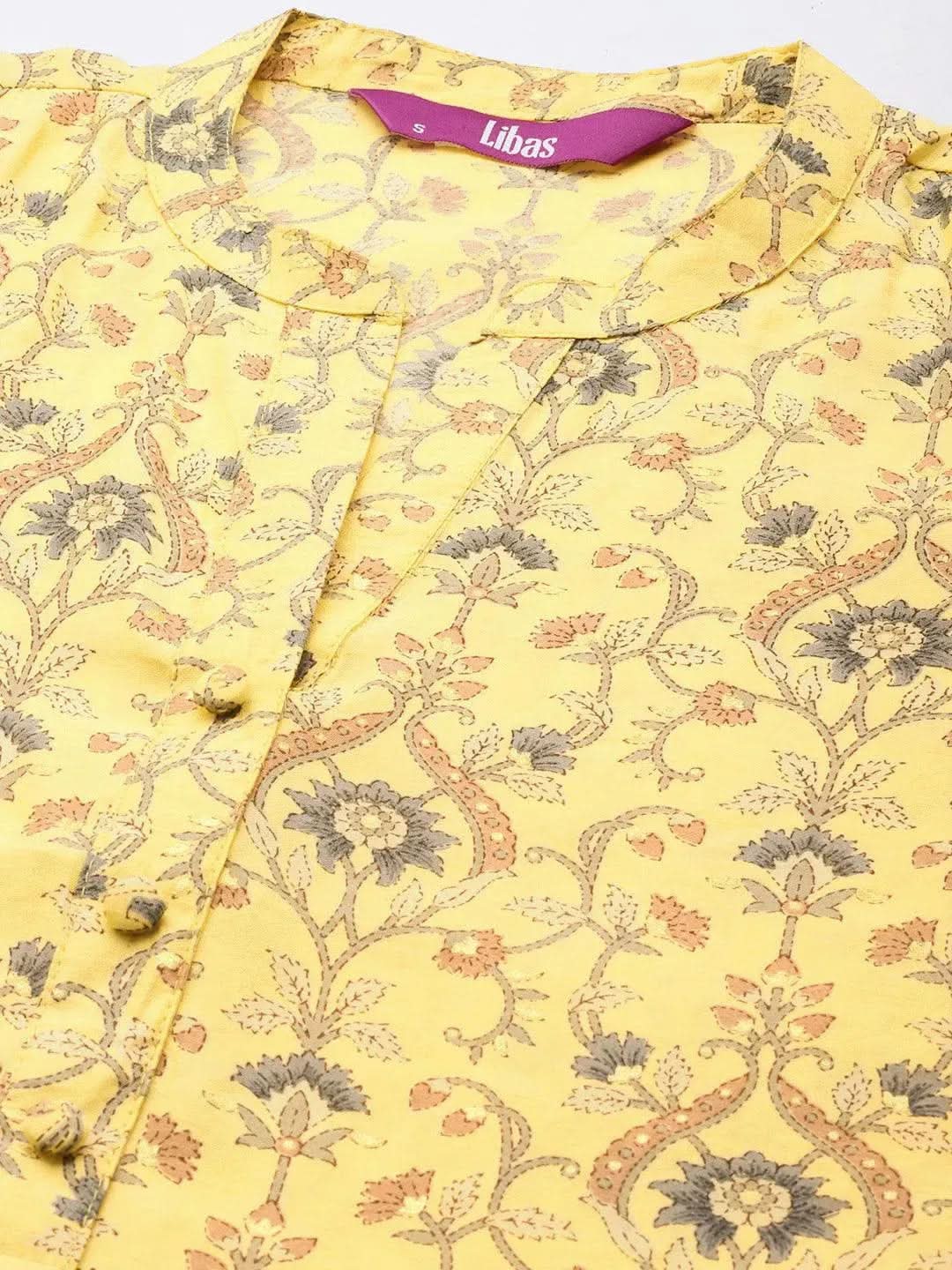 Yellow Printed Silk Blend Straight Kurta Set With Trousers - Libas
