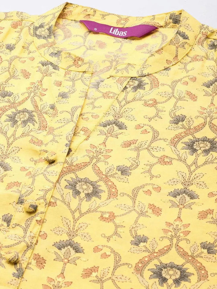 Yellow Printed Silk Blend Straight Kurta Set With Trousers - Libas