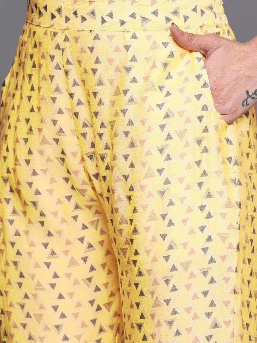 Yellow Printed Silk Blend Straight Kurta Set With Trousers - Libas