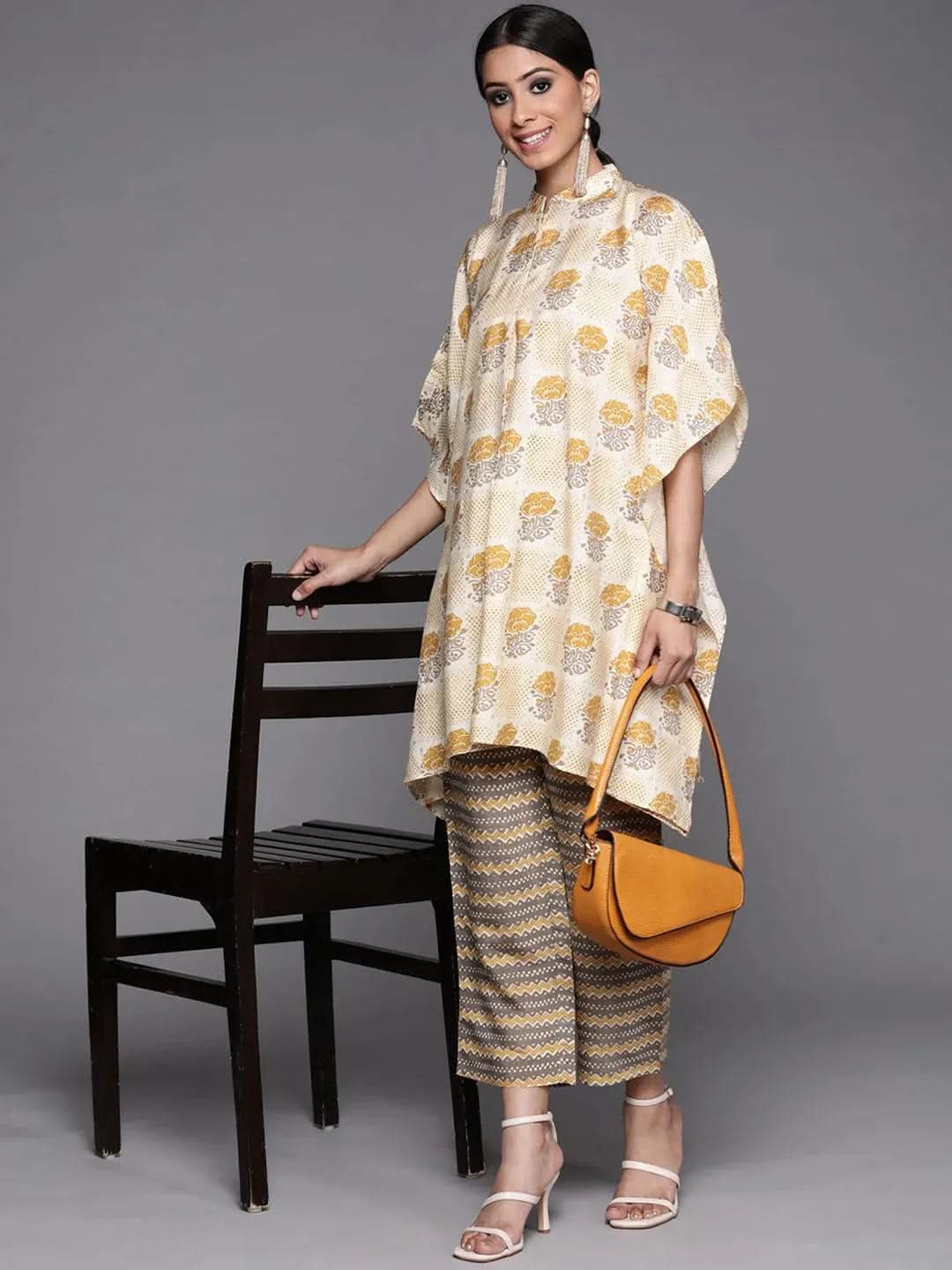 Yellow Printed Silk Kurta Set - Libas