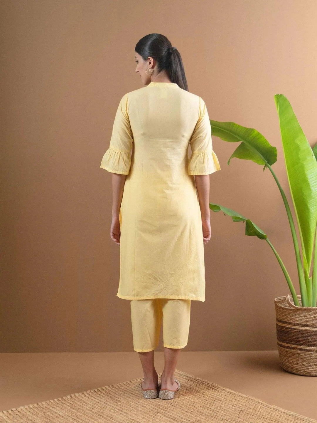 Yellow Schiffli Cotton Kurta Set - Libas