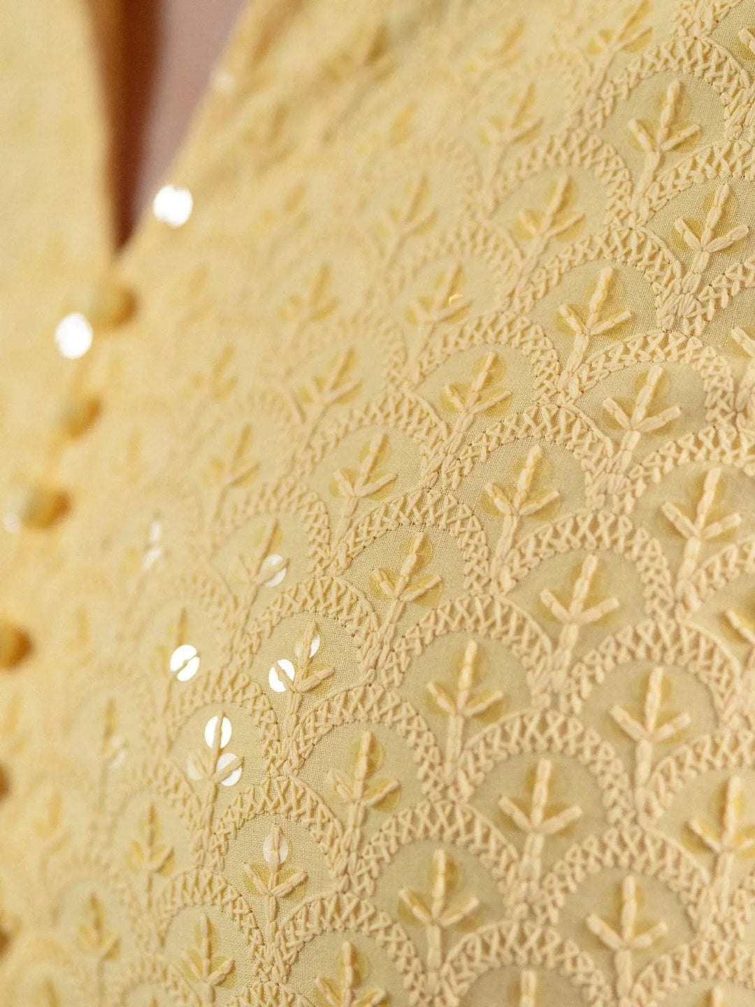 Yellow Schiffli Cotton Kurta Set - Libas