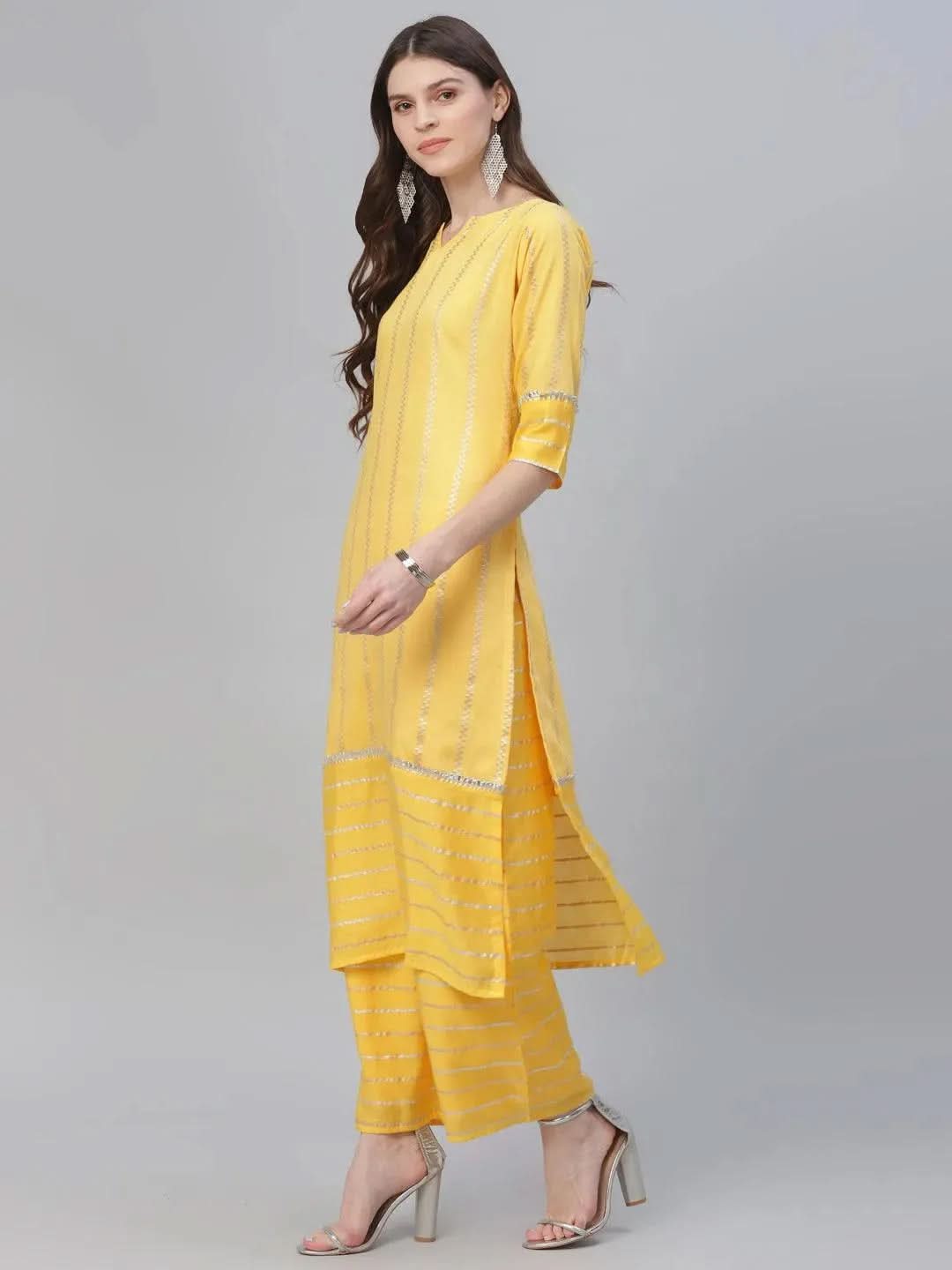 Yellow Self Design Chanderi Suit Set - Libas