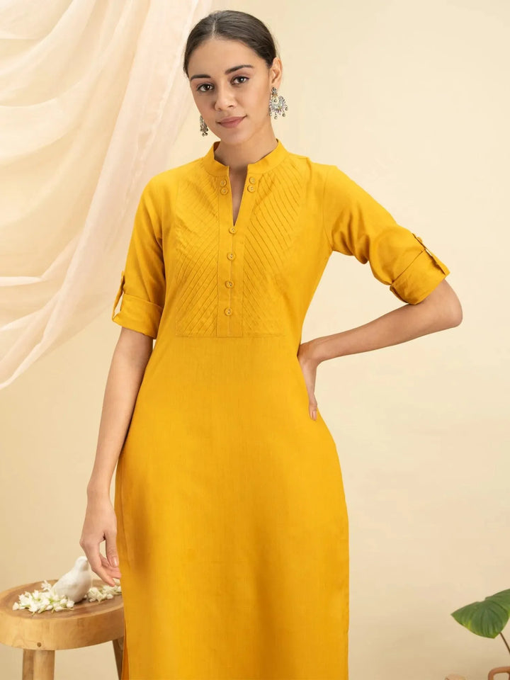 Yellow Solid Cotton Kurta - Libas