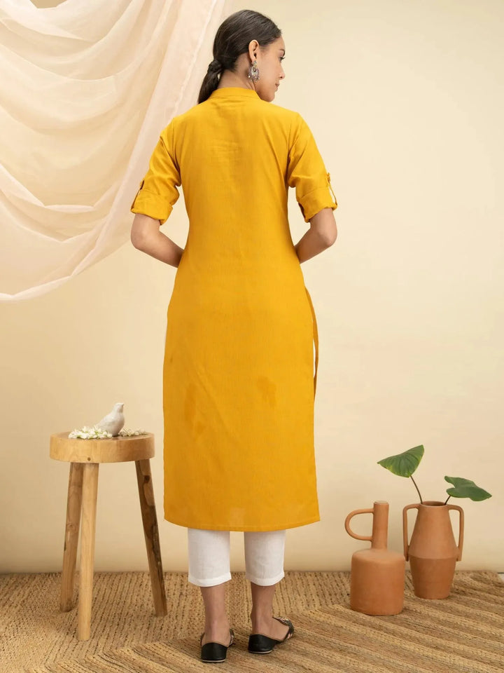 Yellow Solid Cotton Kurta - Libas