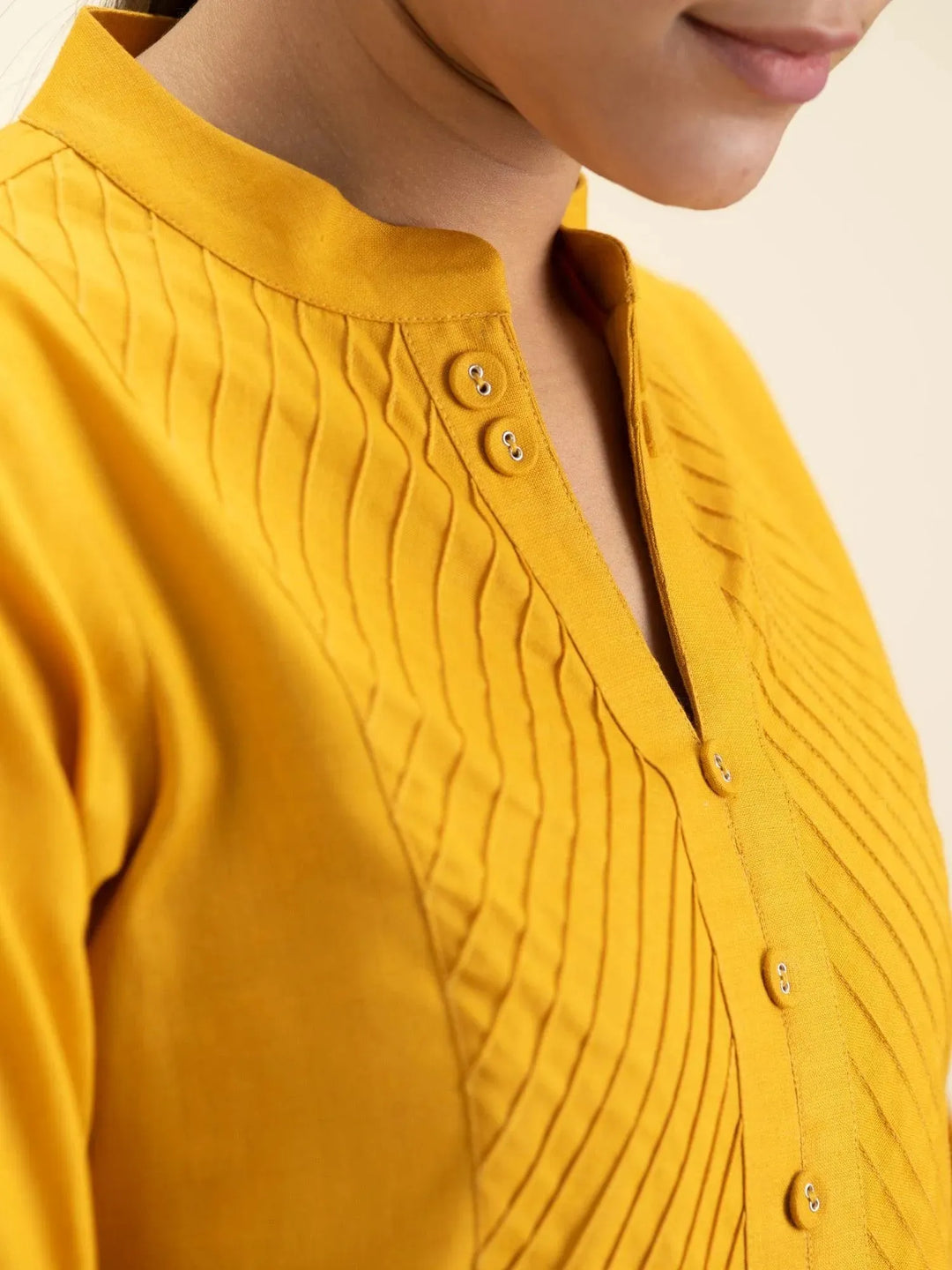 Yellow Solid Cotton Kurta - Libas