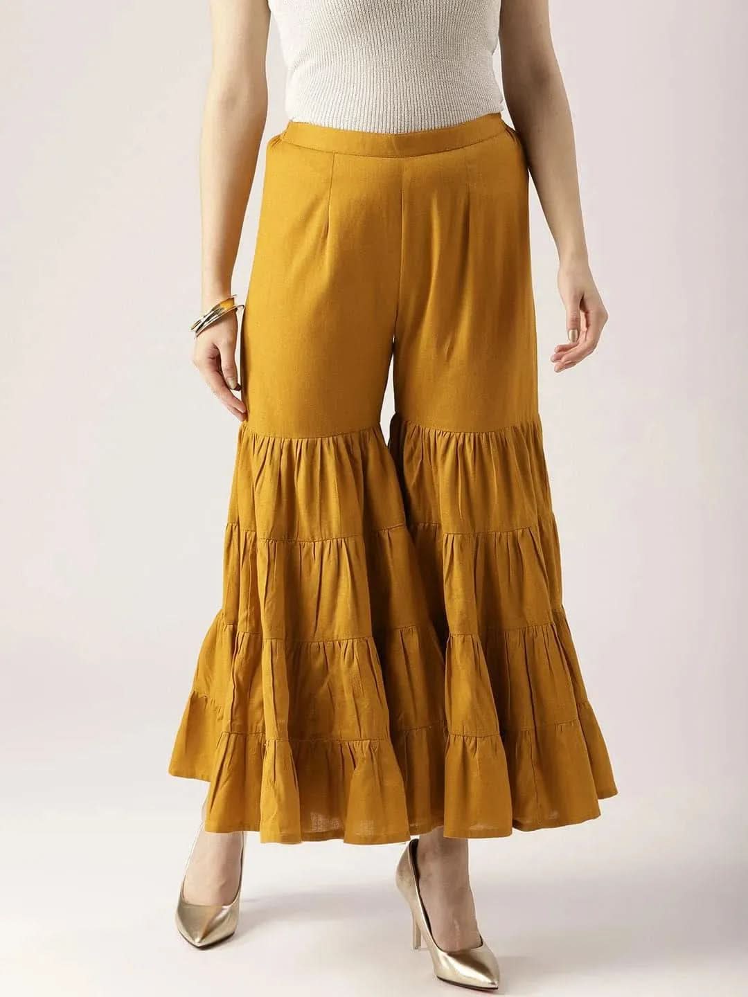 Yellow Solid Cotton Sharara Pants - Libas