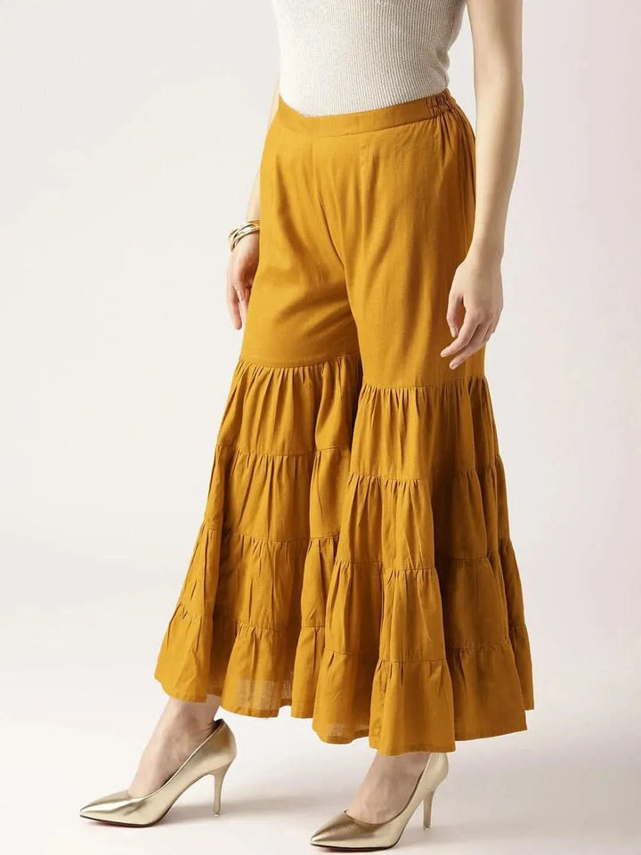 Yellow Solid Cotton Sharara Pants - Libas