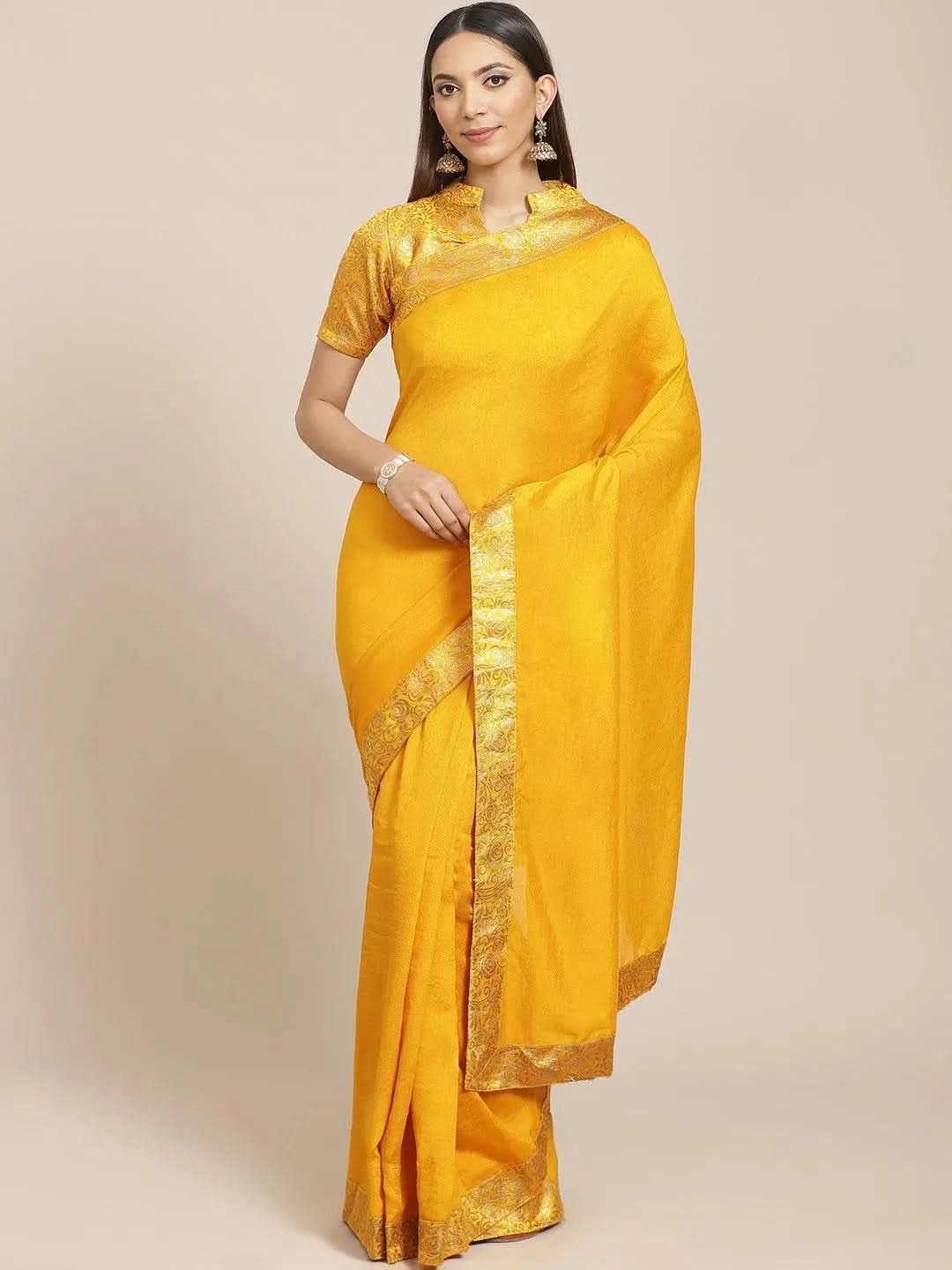 Yellow Solid Georgette Saree - Libas