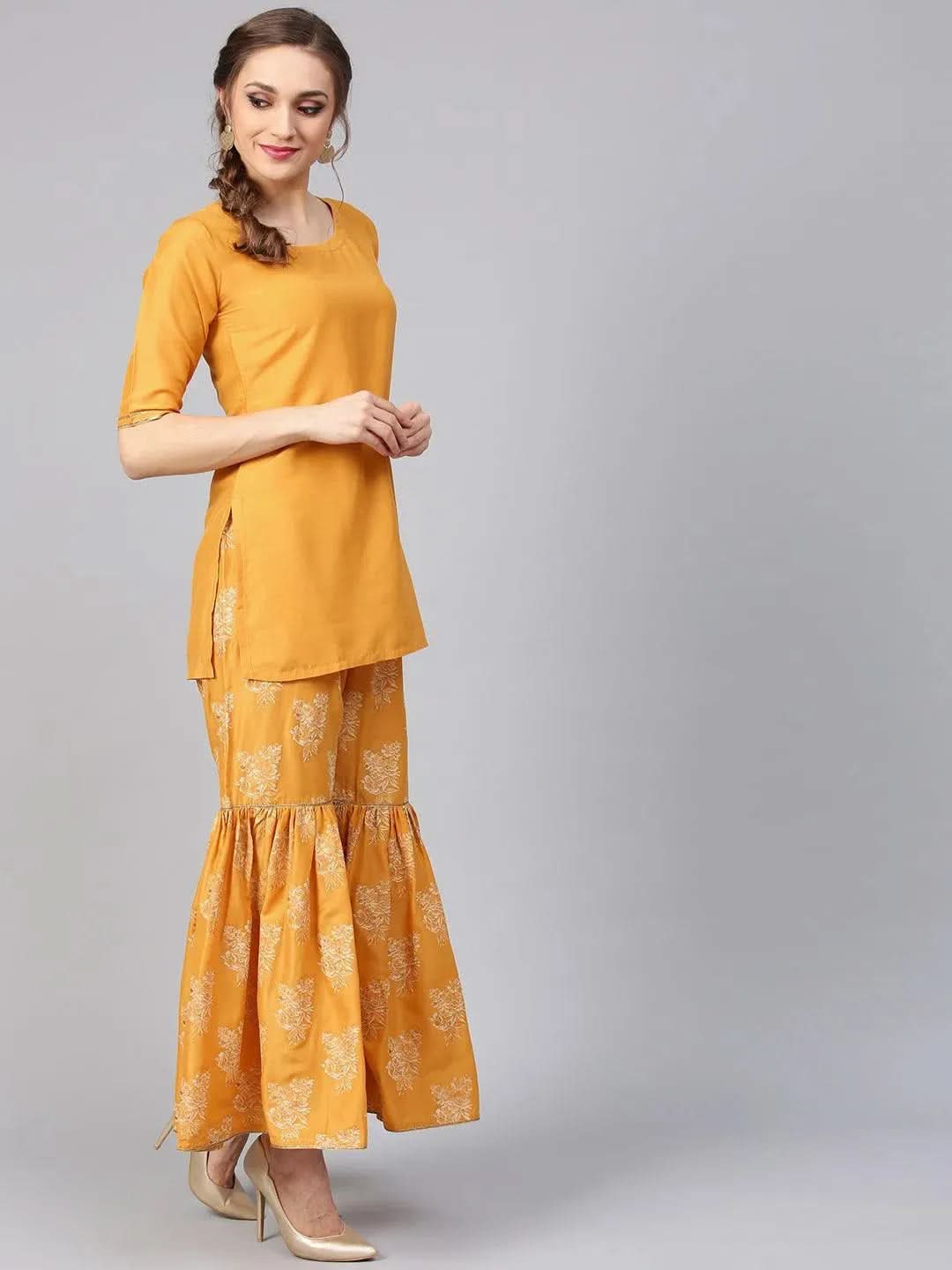 Yellow Solid Muslin Suit Set - Libas