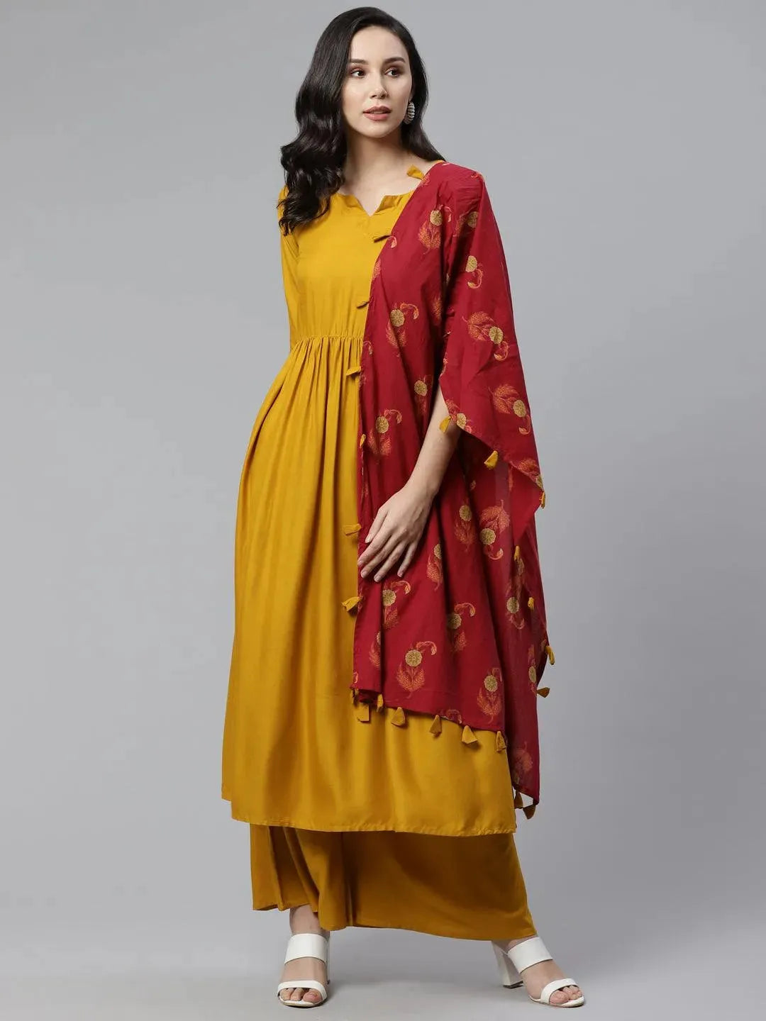 Yellow Solid Rayon Suit Set - Libas