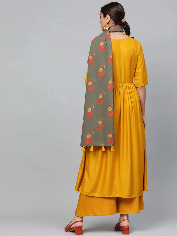Yellow Solid Rayon Suit Set - Libas