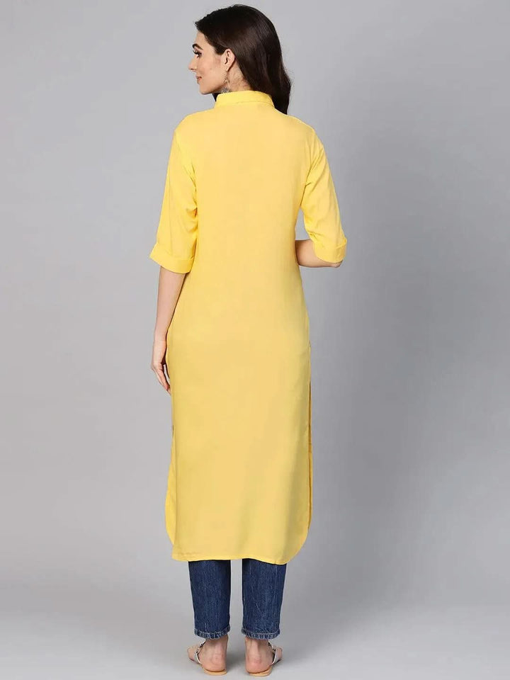 Yellow Solid Rayon Kurta - Libas