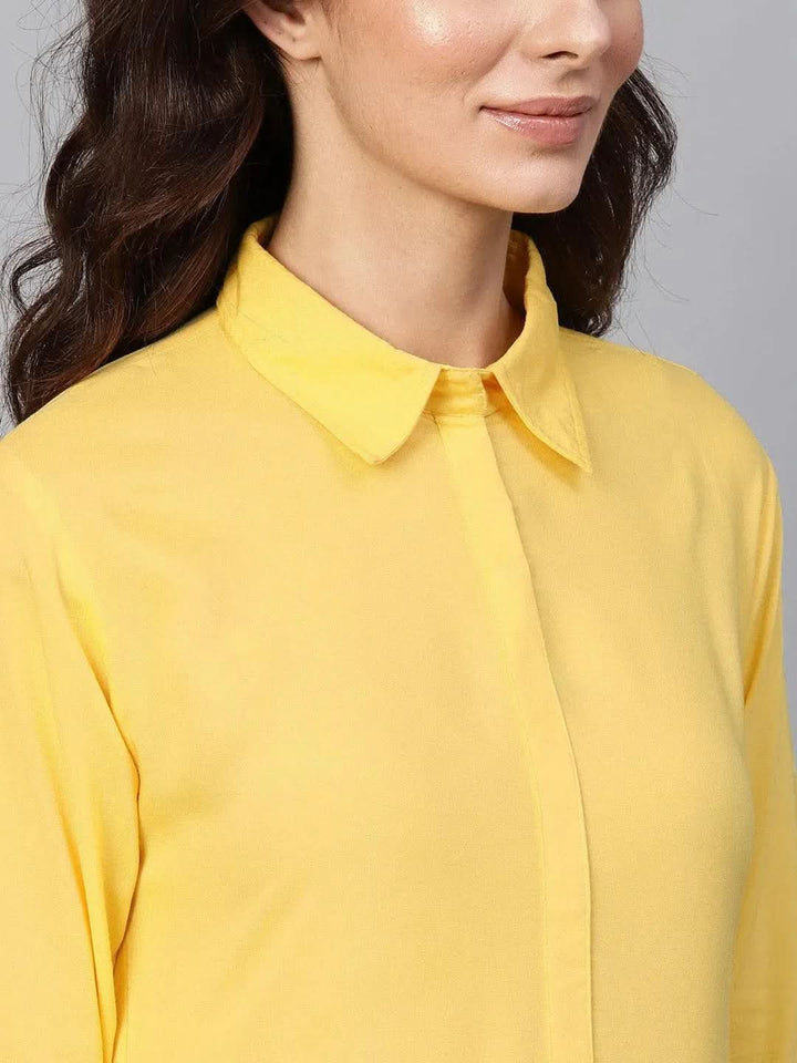Yellow Solid Rayon Kurta - Libas