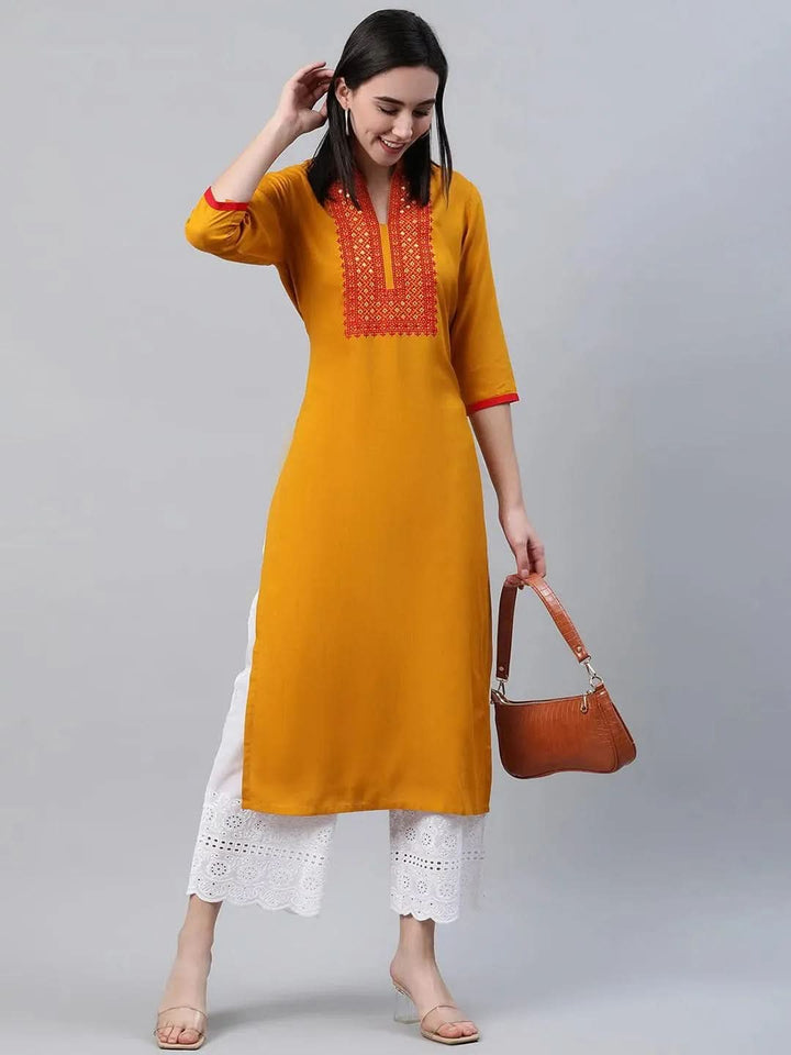 Yellow Solid Rayon Kurta - Libas