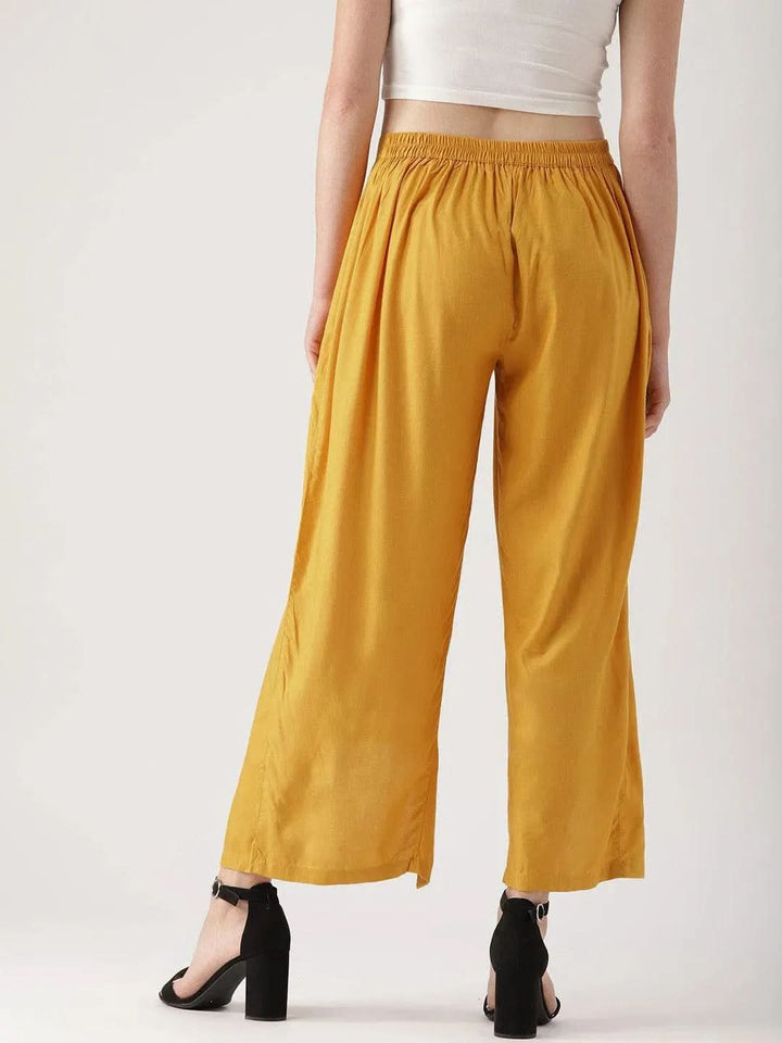 Yellow Solid Rayon Palazzos - Libas