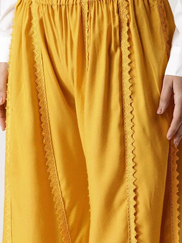 Yellow Solid Rayon Palazzos - Libas