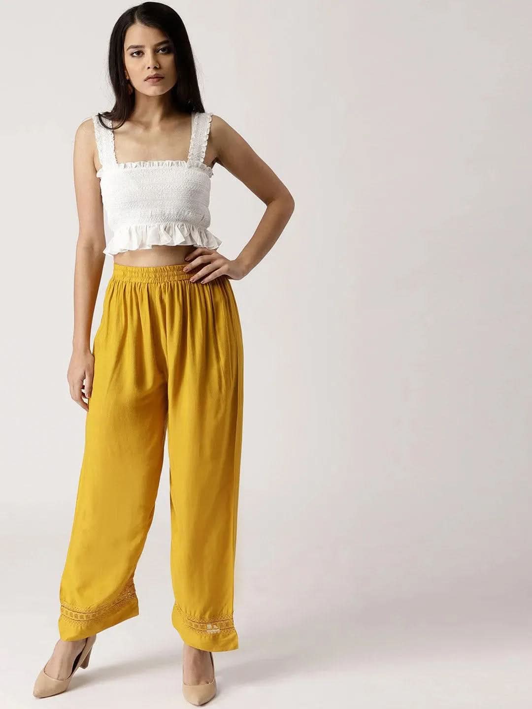 Buy Yellow Solid Rayon Palazzos - PL567-XL | Libas Ethnic Wear Online 
Buy Yellow Solid Rayon Palazzos - PL567-XL | Libas Ethnic Wear Online