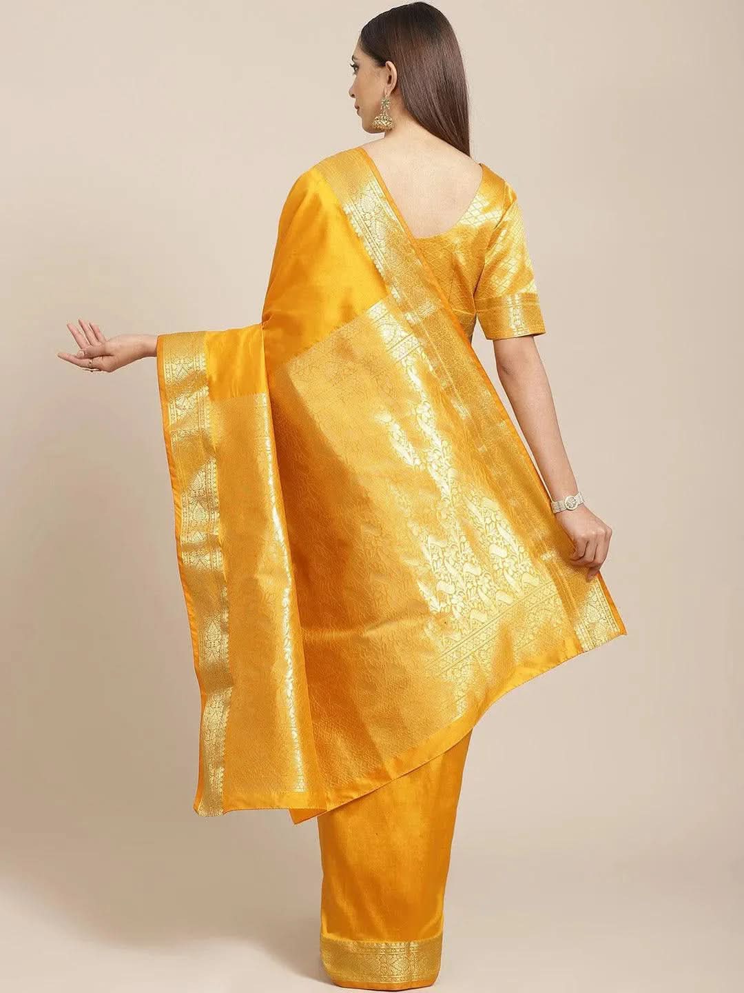 Yellow Solid Silk Blend Saree
Yellow Solid Silk Blend Saree