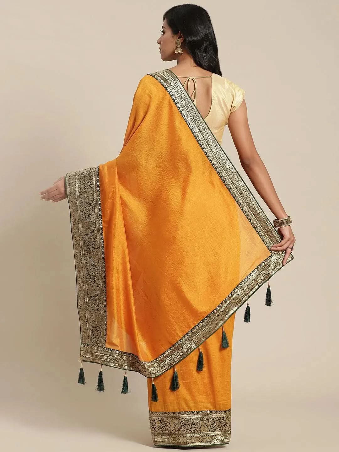Yellow Solid Silk Blend Saree
Yellow Solid Silk Blend Saree