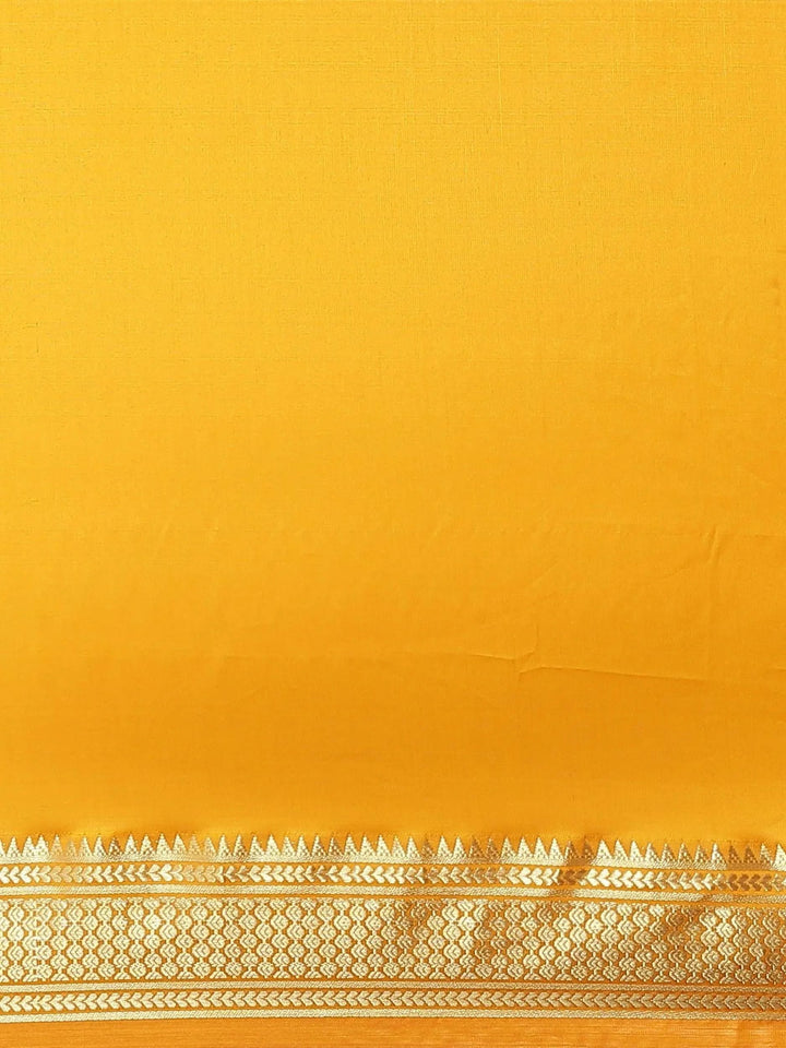 Yellow Solid Silk Blend Saree - Libas
