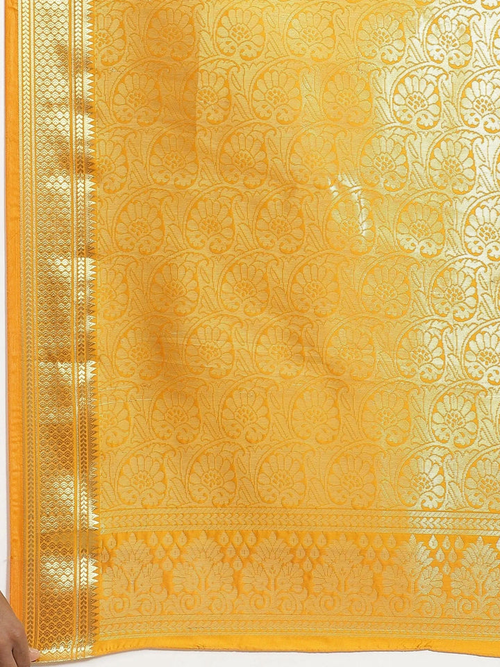 Yellow Solid Silk Blend Saree - Libas